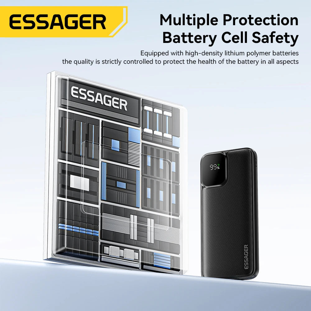 Essager 20000mAh Portable Power Bank with Dual Built-In Cables - Fast 22.5W Charging for iPhone 16, 15 Pro & Xiaomi